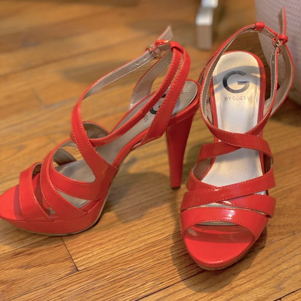 GUESS heels coral pink crisscross size 7.5